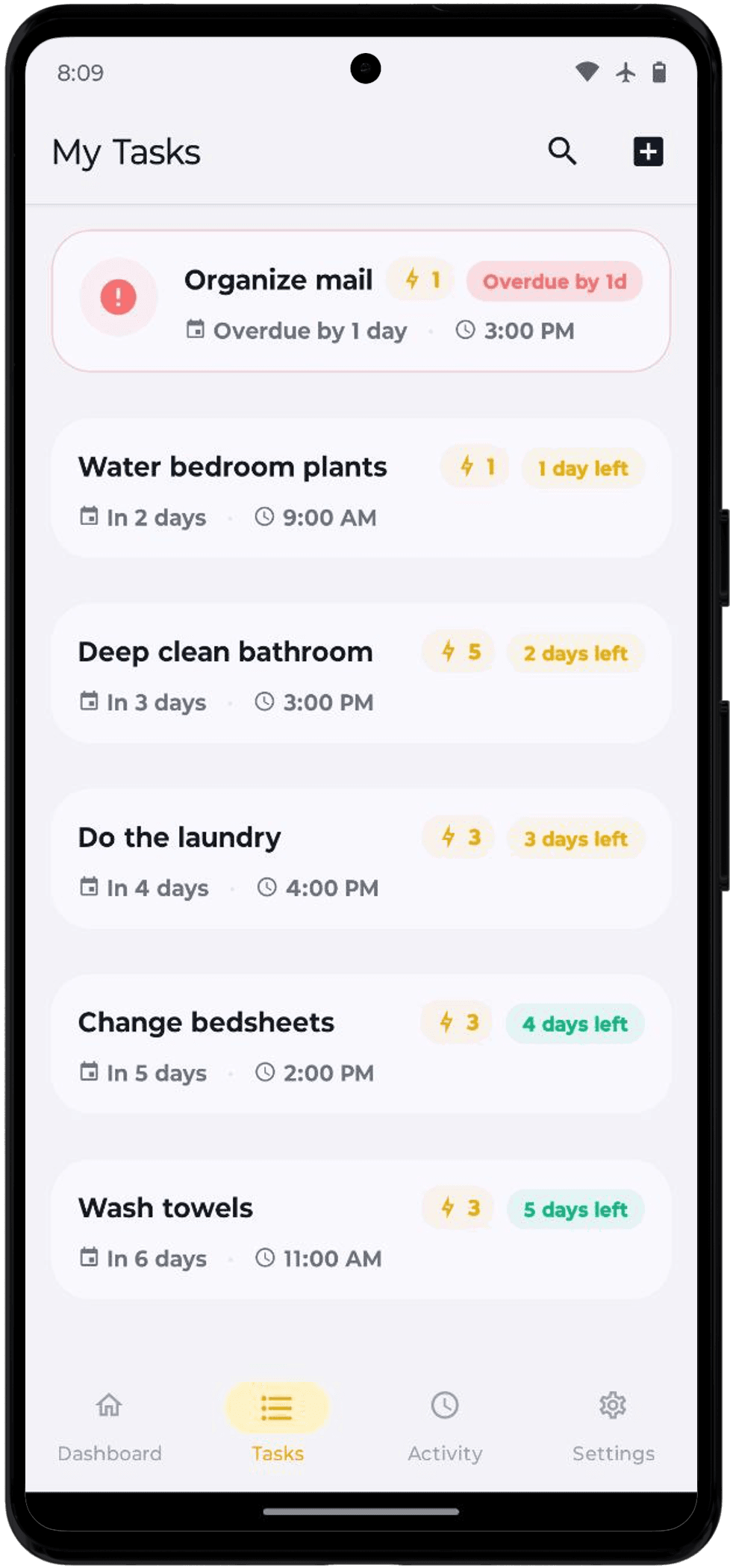 My Tasks screen