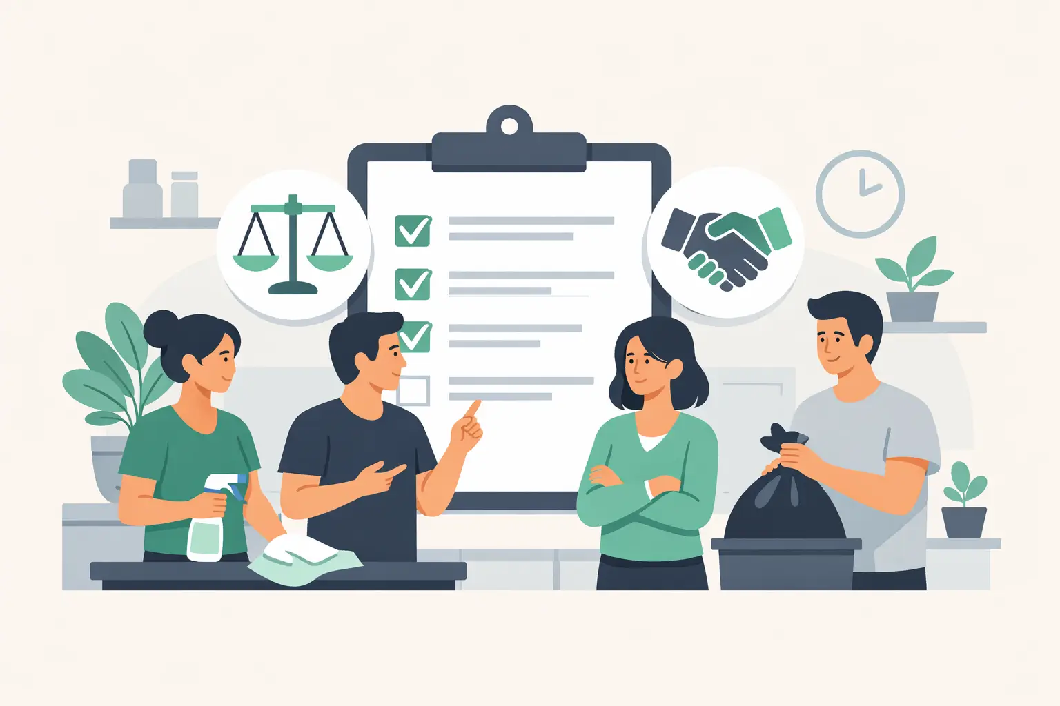 People reviewing a shared space accountability guide for recurring tasks